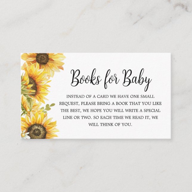 Sonnenblume Baby Duschbücher für Baby Begleitkarte (Vorderseite)