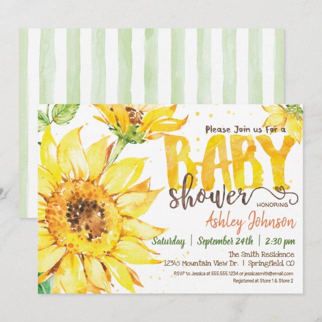 Sonnenblume Baby Dusche Einladung (Vorne/Hinten)