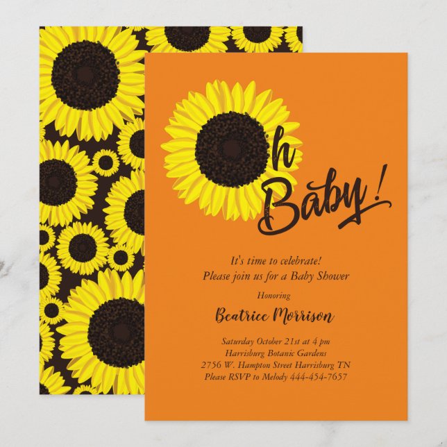 Sonnenblume Baby Dusche Sommer Einladung (Vorne/Hinten)