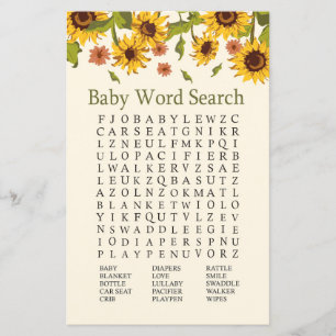 Sonnenblume Baby Dusche Word Search Game