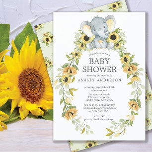 Sonnenblume & Baby Elephant Baby Dusche Einladung