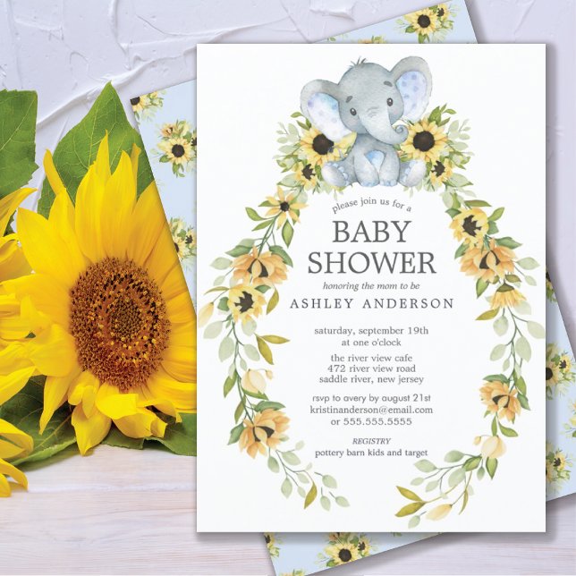 Sonnenblume & Baby Elephant Boys Babydusche Einladung (Von Creator hochgeladen)