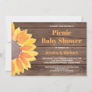Sonnenblume Barn Wood Paare Picnic Baby Dusche Einladung