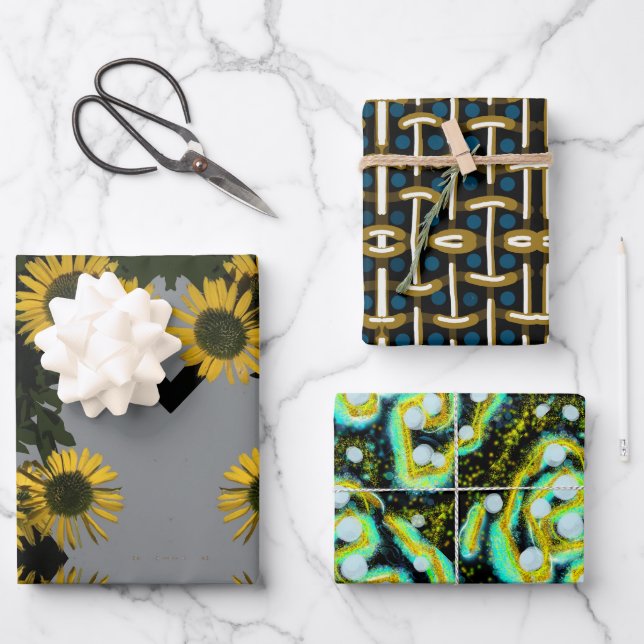 SONNENBLUME, BASKET UND BURSTEN - BESCHREIBUNGSBUC GESCHENKPAPIER SET (Vorderseite)