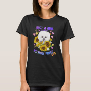 Sonnenblume Bichon Frisé Mädchen liebt Hund T-Shirt