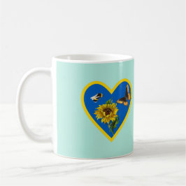 Sonnenblume Biene Butterfly Blauer Gelbes Herz auf Kaffeetasse