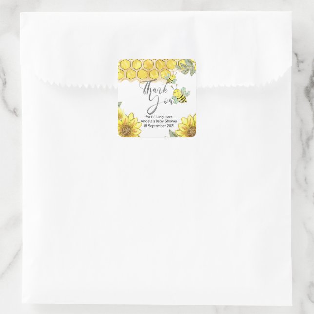 Sonnenblume Biene Vielen Dank für Ihr Bienengesang Quadratischer Aufkleber (Tasche)