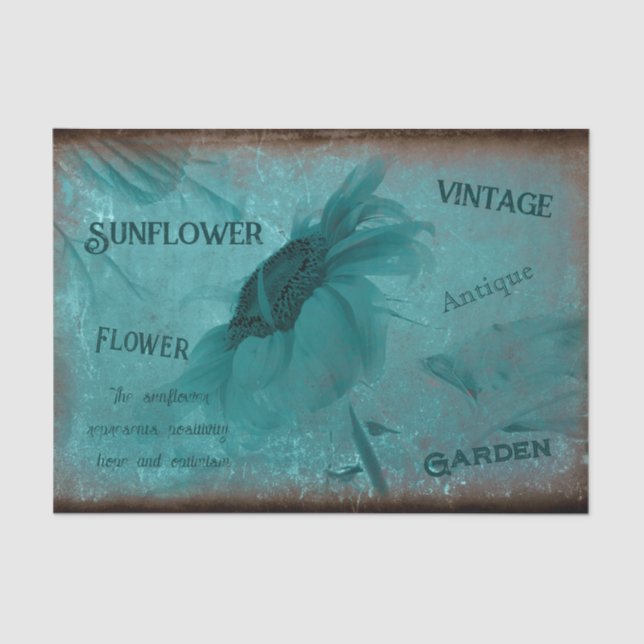Sonnenblume Blau Aquamarine Vintage antike Schrift Seidenpapier (Vorderseite)