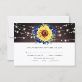 Sonnenblume Blau Rose Lights Wood Wedding Meetings RSVP Karte