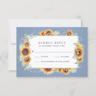 Sonnenblume Blau Wasserfarbe Rustikale Hochzeit RSVP Karte