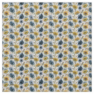 Sonnenblume Blaue Blume Wasserfarbenes Muster Stoff