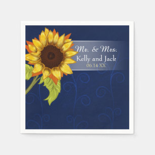 Sonnenblume/Blaue Hochzeitspass-Cocktailserie Serviette