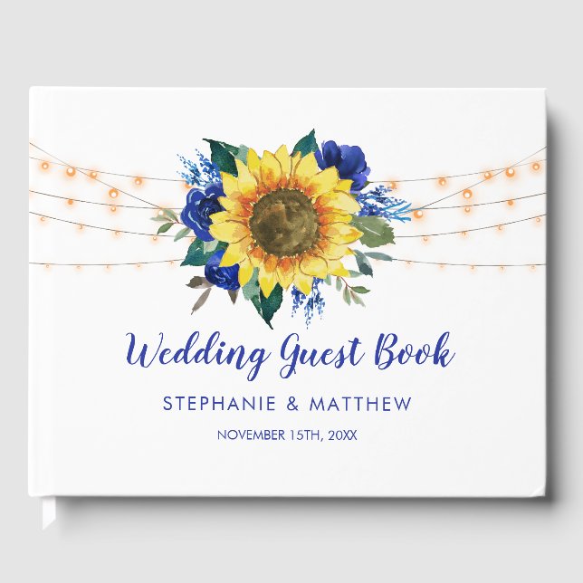 Sonnenblume Blauer Blumenstrauß Hochzeit Gästebuch (Vorderseite)