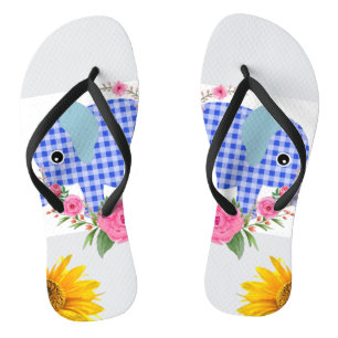 Sonnenblume Blauer Elefant florale Flip Flops