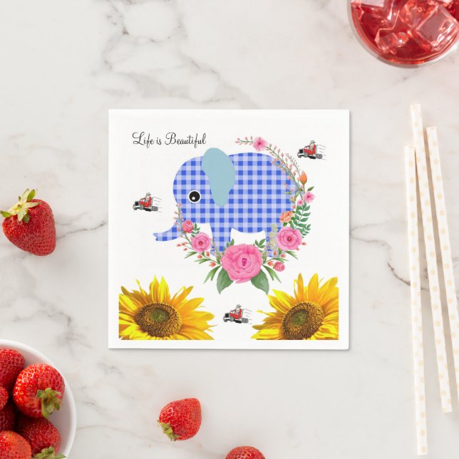 Sonnenblume Blauer Elefant Papier Napkins Serviette (Beispiel)