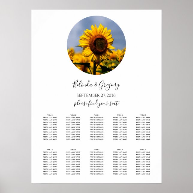Sonnenblume Blauer Himmel Rustikale Hochzeitsstift Poster (Vorne)