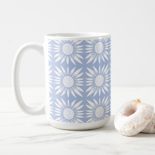 Sonnenblume Blaues Blumenmuster Kaffeetasse (Mit Donut)