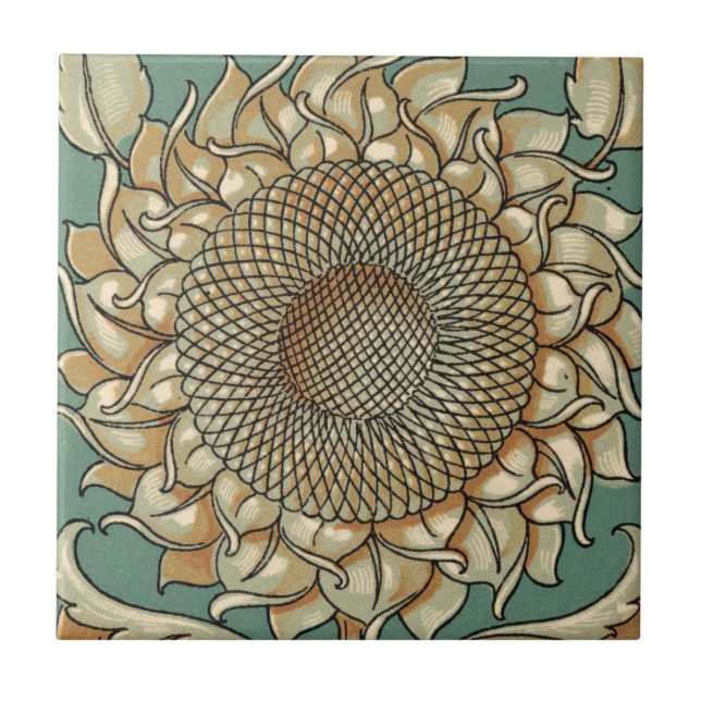 Sonnenblume blühen auf blaugrünem Hintergrund Fliese (Vorderseite)