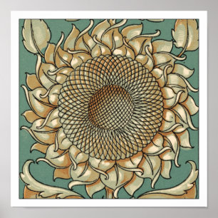 Sonnenblume blühen auf blaugrünem Hintergrund Poster