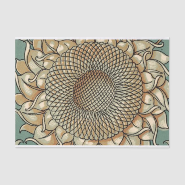 Sonnenblume blühen auf blaugrünem Hintergrund Seidenpapier (Vorderseite)