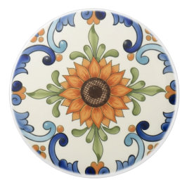 Sonnenblume Blume Mittelmeerblau Orange Creme Keramikknauf