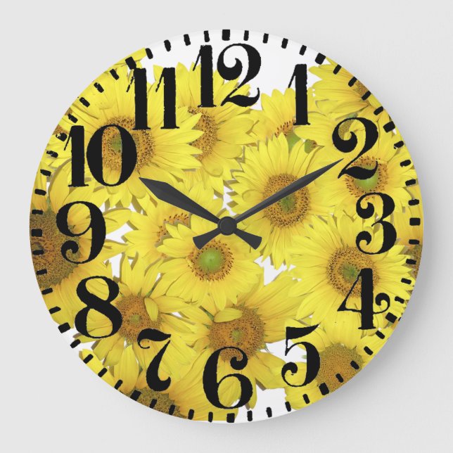 Sonnenblume-Blumen-große Zahl-Wand-Uhr Große Wanduhr (Vorderseite)