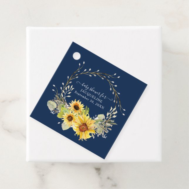 Sonnenblume Blumen Navy Blauer Rustikale Grünanlag Geschenkanhänger (Beispiel)