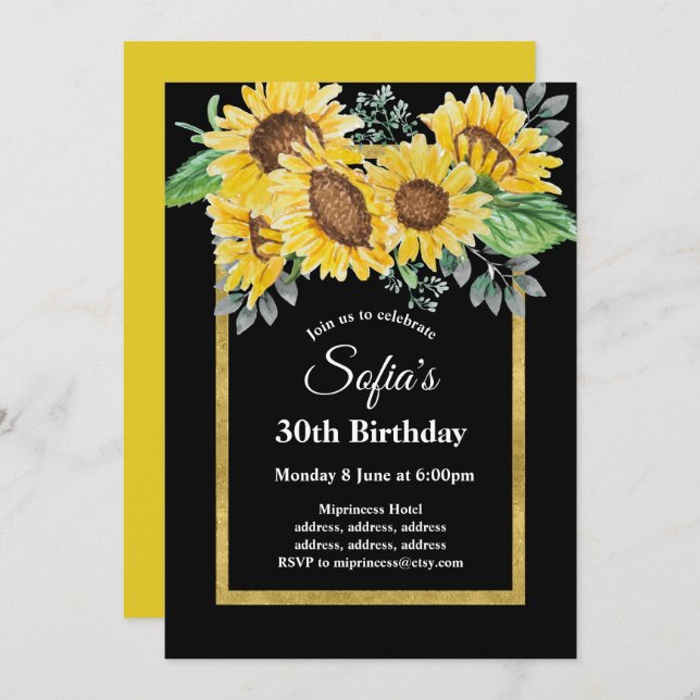 Sonnenblume, Blumengeburtstag Einladung (Vorne/Hinten)