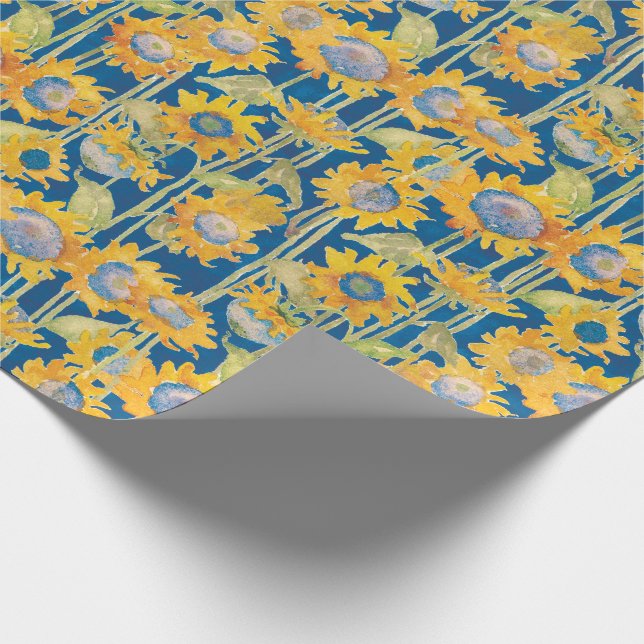 Sonnenblume-Blumenmuster-Blau Geschenkpapier (Ecke)