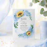 Sonnenblume Blumenstrauß Probe Abendessen Einladung<br><div class="desc">Gelbe Sonnenblumen und Dusty Blue Hydrangea Probe Einladungen.</div>