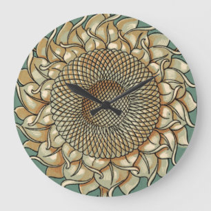 Sonnenblume-Blüte auf blaugrünem Hintergrund Große Wanduhr