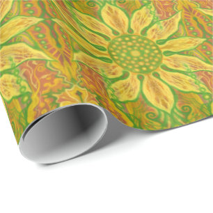 Sonnenblume böhmische Blumenkunst gelb-grün orange Geschenkpapier