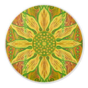 Sonnenblume böhmische Blumenkunst gelb-grün orange Keramikknauf