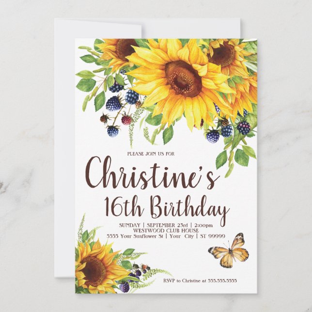 Sonnenblume Boho Birthday Einladung (Vorderseite)