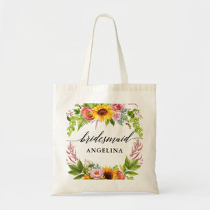 Sonnenblume Boho Floral Calligraphy Bridesmaid Tragetasche