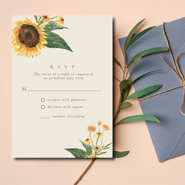 Sonnenblume Boho Wedding RSVP Karte (Sunflower Boho Wedding RSVP Card)