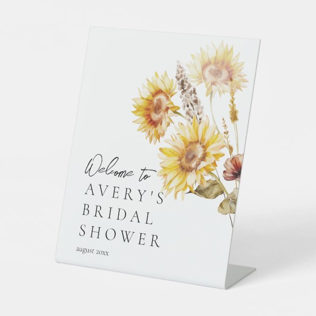 Sonnenblume Boho Wildblume Modernes Bridal Willkom Sockelschild (Vorderseite)