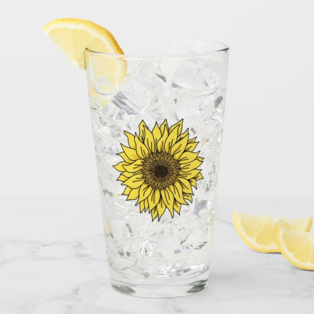 Sonnenblume, botanisch, Geschenk für Frauen Glas (Vorderseite Ice)