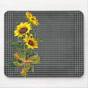 Sonnenblume Bouquet auf Black Gingham Mousepad