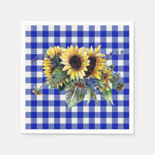 Sonnenblume Bouquet auf Blue Gingham Serviette