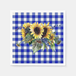 Sonnenblume Bouquet auf Blue Gingham Serviette