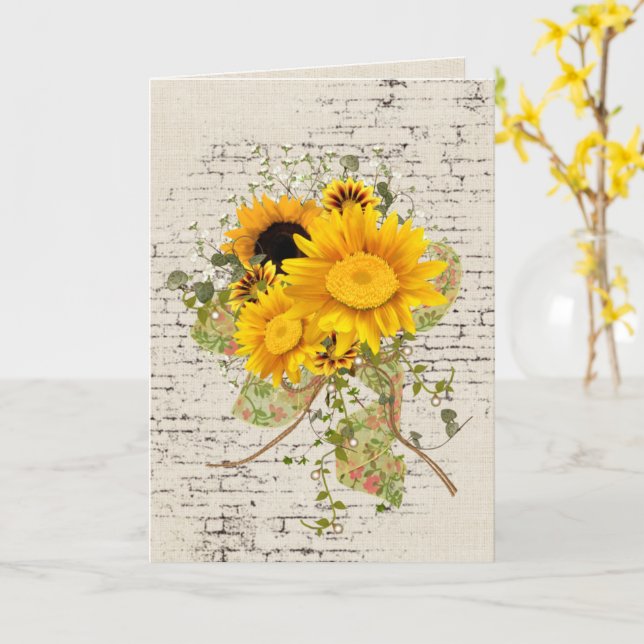 Sonnenblume Bouquet auf Brick Birthday Karte (Gelbe Blume)