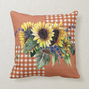 Sonnenblume Bouquet auf Burnt Orange Gingham Patte Kissen