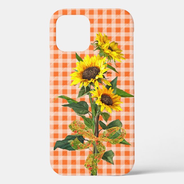 Sonnenblume Bouquet auf Orange Gingham Case-Mate i iPhone Hülle (Rückseite)