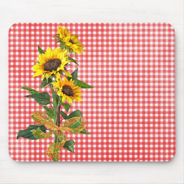 Sonnenblume Bouquet auf Red Gingham Mousepad (Vorne)