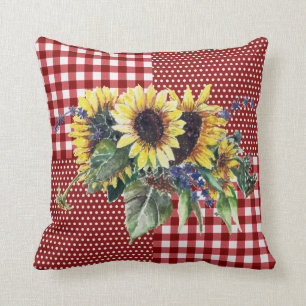 Sonnenblume Bouquet auf Red Gingham Pattern Kissen