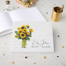 Sonnenblume Bouquet auf weißgetünchtes Holz Gästebuch