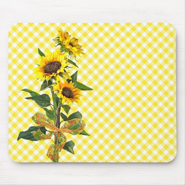 Sonnenblume Bouquet auf Yellow Gingham Mouse Pad Mousepad (Vorne)