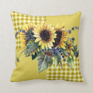Sonnenblume Bouquet auf Yellow Gingham Pattern Kissen