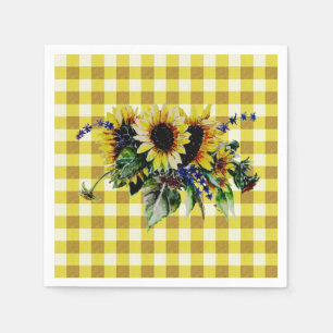Sonnenblume Bouquet auf Yellow Gingham Serviette